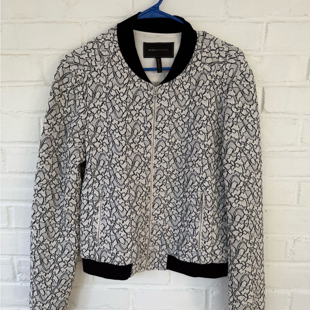 BCBG Knit Black and White Bomber Jacket
